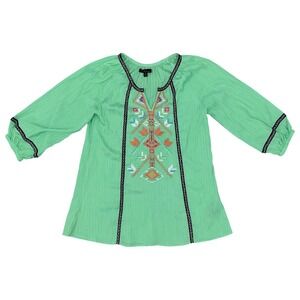 Calessa Size Medium Lime Green Embroidered V-Neck Rayon Tunic NWT